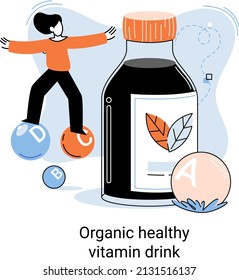 Organic and vitamin full beverage. Vegan detox food and drink. Therapeutic smoothie as healthy diet cocktail, herbal nourishment. Raw ingredient blend, nutrition for energy and diet natural juice