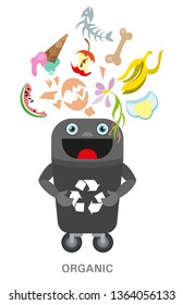 Organic waste black bin. Waste sorting and recycling concept. Color ilustration.