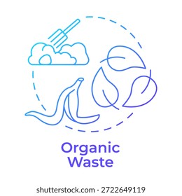 Icono de concepto de gradiente azul de residuos orgánicos. Impacto ambiental sostenible y biodegradable. Ilustración de línea de forma redonda. Abstractas idea. Diseño gráfico. Fácil de usar en el artículo, folleto