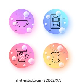 Organic waste, Coffee cup and Coffee maker minimal line icons. 3d spheres or balls buttons. Mint leaves icons. For web, application, printing. Leftover food, Hot drink, Tea machine. Vector