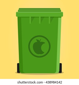 organic waste dumpster garbage container flat isolated on yellow background