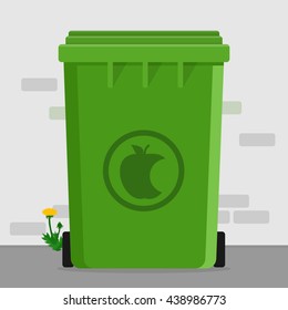 organic waste dumpster garbage container on street flat design