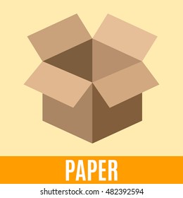 Organic waste flat icon with paper packing box and text. Vector concept illustration template, sorting waste yellow sticker modern design.