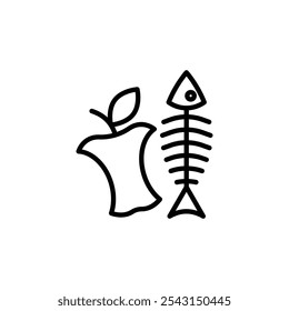 Organic waste icon set. outlined and solid filled versions.