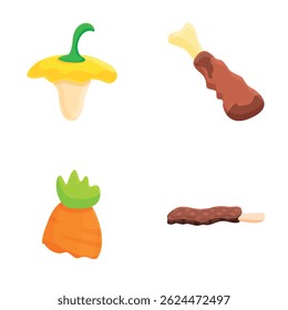 Ícones de resíduos orgânicos configuram o vetor de desenhos animados. Resíduos alimentares e domésticos. Ecologia, cuidado ambiental