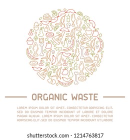 Organic waste information banner. Line style vector illustration. There is place for your text