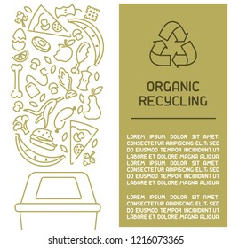 Organic waste information booklet. Line style vector illustration. There is place for your text