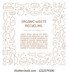 Organic waste information poster. Line style vector illustration. There is place for your text