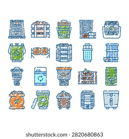 Organic waste processing icons showing composting bins and techniquesvermicompost, bokashi, tumblers, shreddersfor gardening, soil health, recycling, and sustainable fertilizer creation
