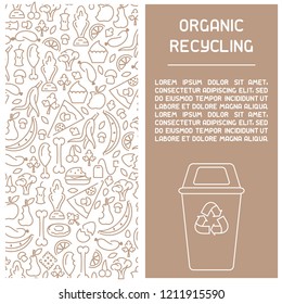 Organic waste recycling information booklet. Trash flies in the trash can. Line style vector illustration. There is place for your text