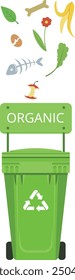 Organic waste. Sorted trash can green container