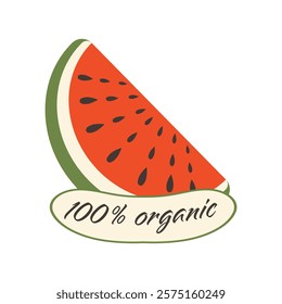 Organic watermelon fruit sticker in flat design. Vector illustration isolated.