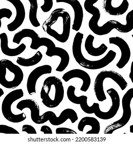 Organic wavy lines and circles vector seamless pattern. Hand drawn curves brush strokes. Organic rounded maze lines pattern. Biological grunge squiggle smears, structure of natural cells. 