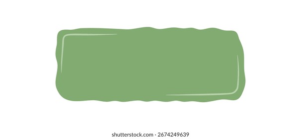 Adesivo de quadro em branco de retângulo ondulado orgânico com estilo de patch desenhado à mão e rótulo vazio. Fundo simples e elemento de texto, ideal para modelo de maquete ou cartão de nota em verde.