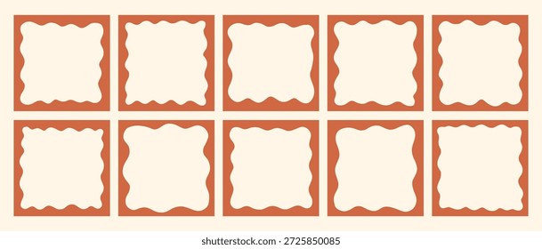 Kit de marco cuadrado ondulado orgánico. Colección de borde de imagen de onda linda de vieira cuadrada. Conjunto de forma de marco ondulado de vieira. Ilustración vectorial