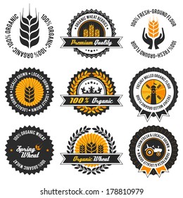 organic wheat label set with differently varied modern, vintage elements, eps 8 , no transparencies, ideal for prints 