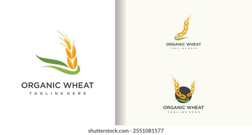 Organic wheat logo design element vector with creative modern cool concept Premium Vector