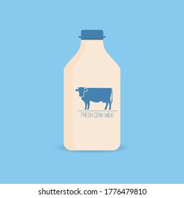 Organic whole milk bottle or plastic can with cow icon. Vector illustration.
