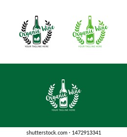 Organic Wine Logo Design with Leaf