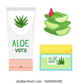Organic woman cosmetics with aloe vera vector illustration