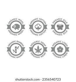 Organic wool, cotton and linen vector label. Natural hemp and silk material or fabric icon.