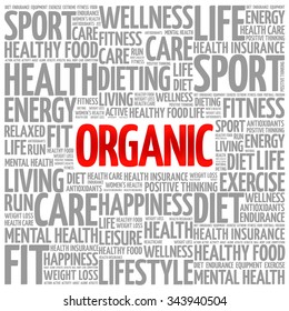 ORGANIC word cloud background, health concept