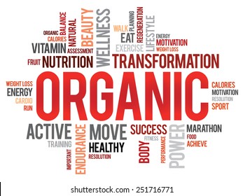 ORGANIC word cloud, fitness, sport, health concept