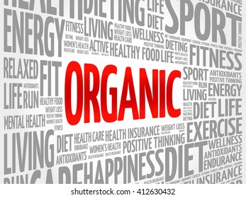 ORGANIC word cloud, fitness, sport, health concept