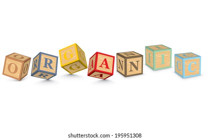 ORGANIC written with alphabet blocks - vector illustration