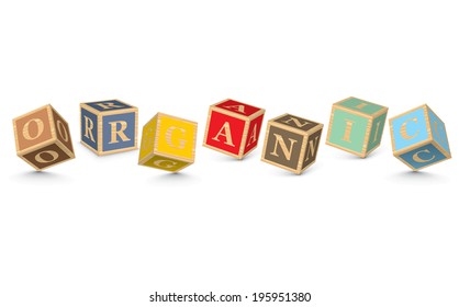 ORGANIC written with alphabet blocks - vector illustration