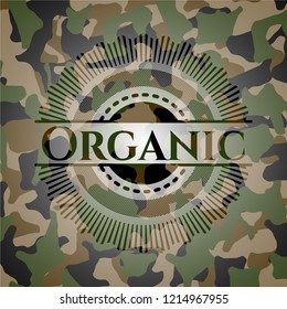 Organic written on a camo texture
