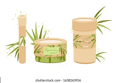 Organic Zero Waste Reusable packaging, paper box, Eco-friendly Natural Bamboo tube for toothbrush, Makeup Remover Pads, Menstrual Cloths with Bamboo Leaves Decoration