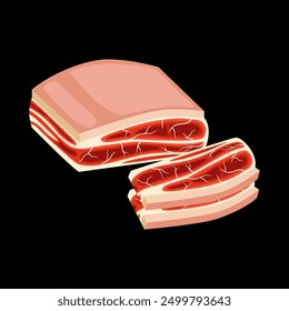 Organische Schweinebauch, Vektor einzeln auf schwarzem Hintergrund. Illustrationsvektor für Fleisch. Cartoon einzeln frisches Bio-Fleisch
