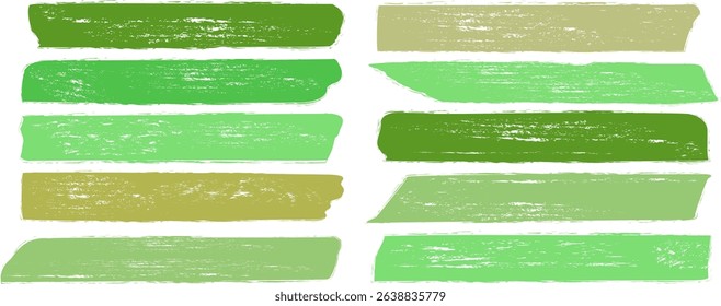 Organic-shaped brush strokes with grungy, abstract textures.
Eco-friendly green watercolor stains and blobs, featuring hand-painted lines, circles, squares, and rectangles.