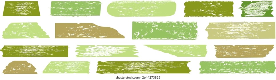 Organic-shaped brush strokes with grungy, abstract textures.
Eco-friendly green watercolor stains and blobs, featuring hand-painted lines, circles, squares, and rectangles.