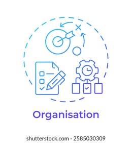 Organisation blue gradient concept icon. Planning, prioritizing and coordinating tasks. Line manager skill. Round shape line illustration. Abstract idea. Graphic design. Easy to use in booklet