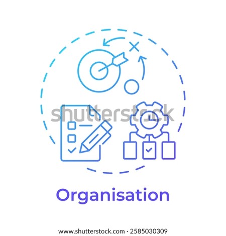 Organisation blue gradient concept icon. Planning, prioritizing and coordinating tasks. Line manager skill. Round shape line illustration. Abstract idea. Graphic design. Easy to use in booklet