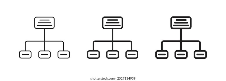 Symbol für Organisationshierarchie oder Sitemap-Datendiagramm, Geschäftsstruktur, Projektteam, Flussdiagramm, Prozess, von oben nach unten, Workflowdiagramm, Zuordnung von Datenvektorsymbol, Zeichen, Symbol, Logo, Illustration