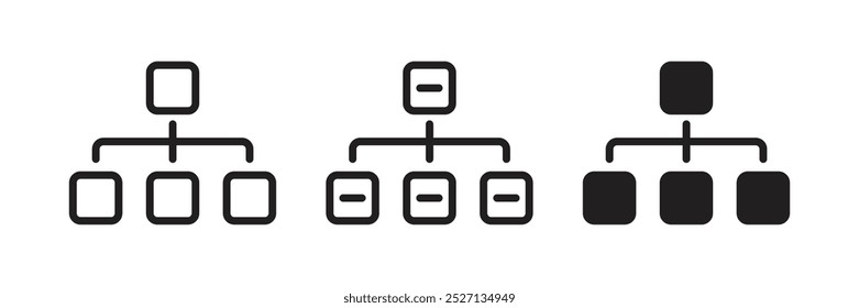 Organisation hierarchy or sitemap data chart icon, business structure, project team,  flowchart, process, top to bottom, workflow diagram, mapping of data vector icon, sign, symbol, logo, illustration