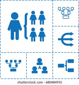 Organisation icon. set of 6 organisation filled and outline icons such as structure