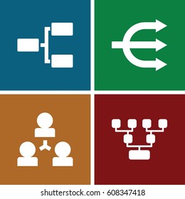 Organisation icons set. set of 4 organisation filled icons such as structure