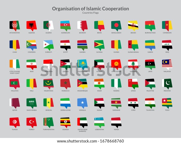 Organisation Islamic Cooperation Countries Flag Icons Stock Vector