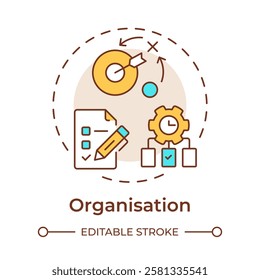 Organisation multi color concept icon. Planning, prioritizing and coordinating tasks. Line manager skill. Round shape line illustration. Abstract idea. Graphic design. Easy to use in booklet