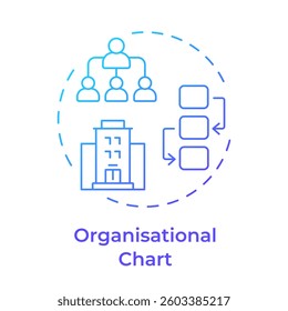 Organisational chart blue gradient concept icon. Corporate hierarchy, company structure. Round shape line illustration. Abstract idea. Graphic design. Easy to use in infographic, presentation
