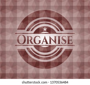Organise red emblem with geometric pattern. Seamless.