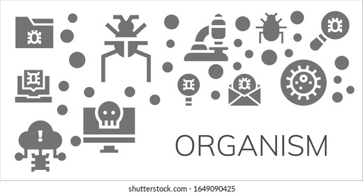 organism icon set. 11 filled organism icons.  Simple modern icons such as: Virus, Parasite, Microscope, Bacteria