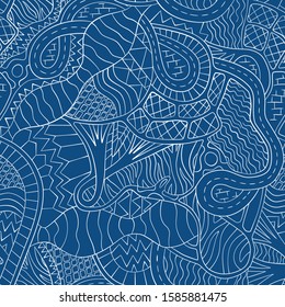 Organism system. Abstract seamless pattern. Vector. Biological creative background. Classic blue
