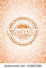 Organization abstract emblem, orange mosaic background