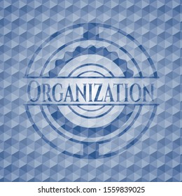 Organization blue emblem with geometric pattern background. Vector Illustration. Detailed.