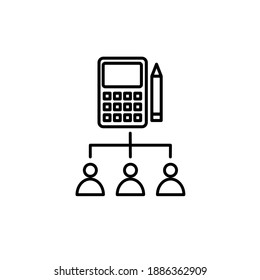 Icono de calculadora de organización. Icono de organización y trabajo en equipo. Vector